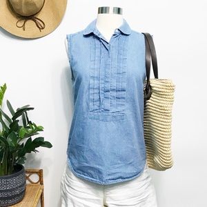 loft | chambray polka dot pintuck popover tank xs